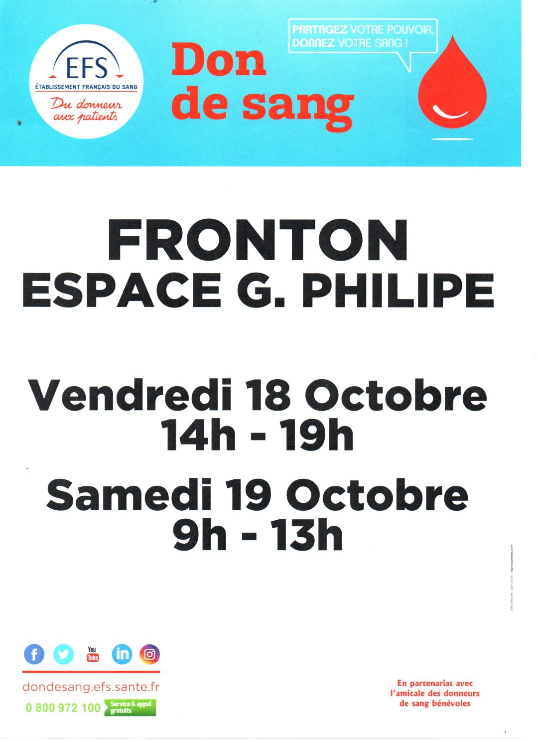 2019 10 collecte de sang fronton affiche 001